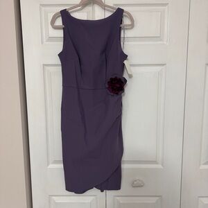 Alex Evenings Purple Midi Dress with Floral Detail